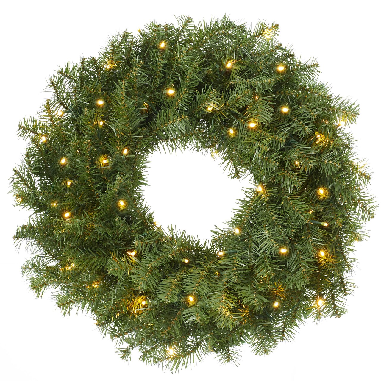 Casafield Pre-Lit Artificial Christmas Wreath for Front Door, Window or Mantel, Green Fir with White Lights Indoor/Outdoor Holiday Decor, 24 Inches